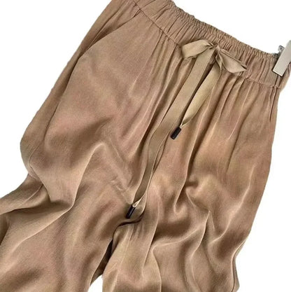 Acetic Acid Ice Silk Women'S Wide Leg Pants High Waisted Straight Leg Pants