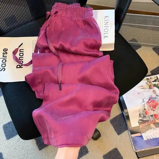 Acetic Acid Ice Silk Women'S Wide Leg Pants High Waisted Straight Leg Pants