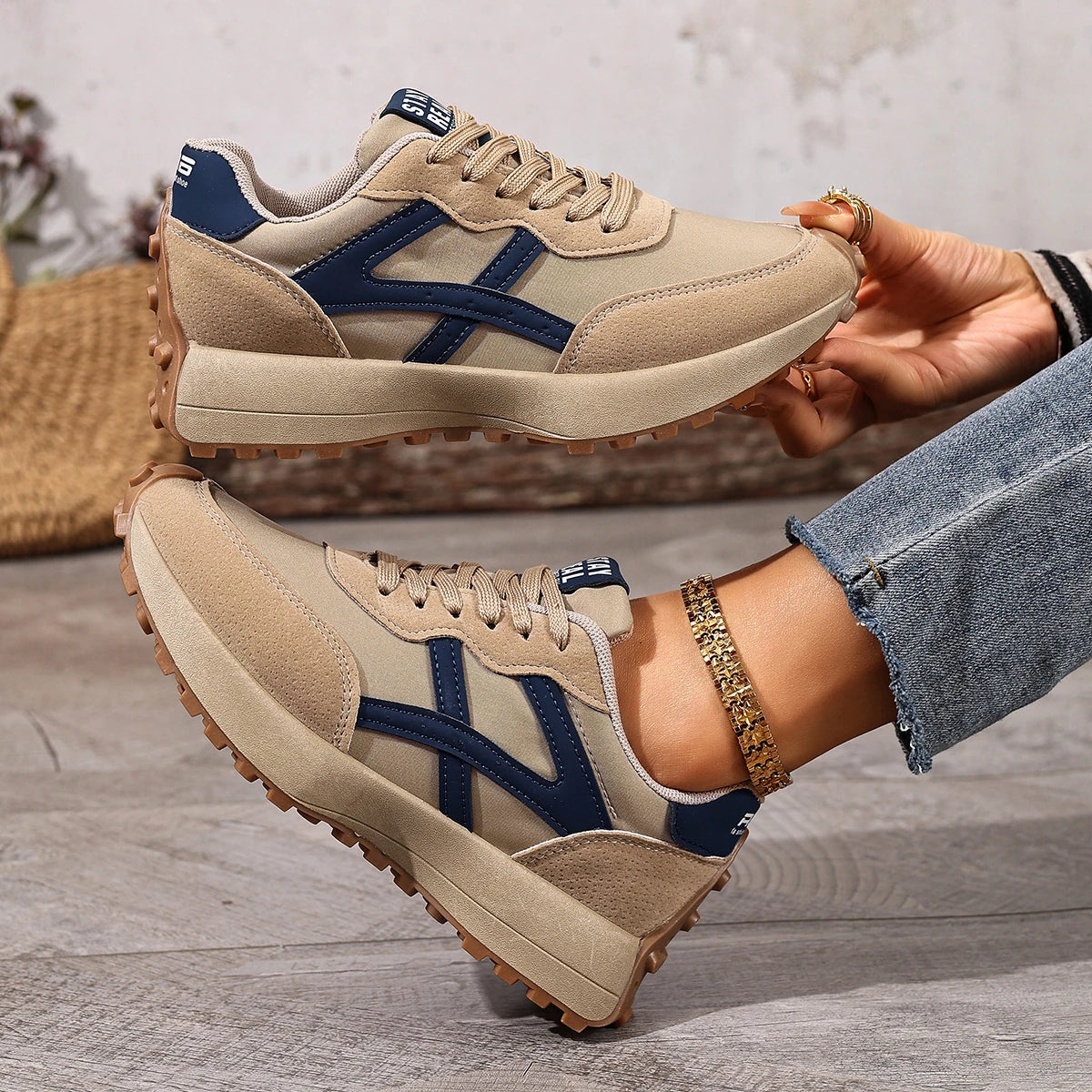 Sneaker Femme Running Cuir Plateforme