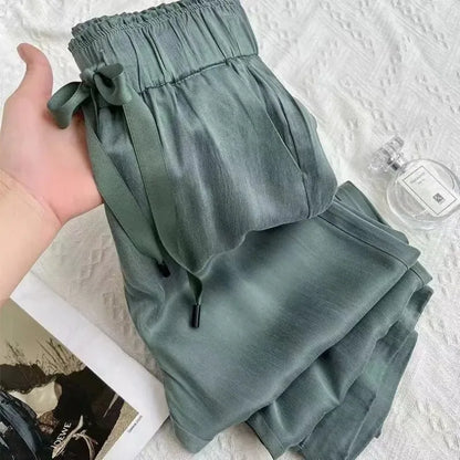 Acetic Acid Ice Silk Women'S Wide Leg Pants High Waisted Straight Leg Pants V2