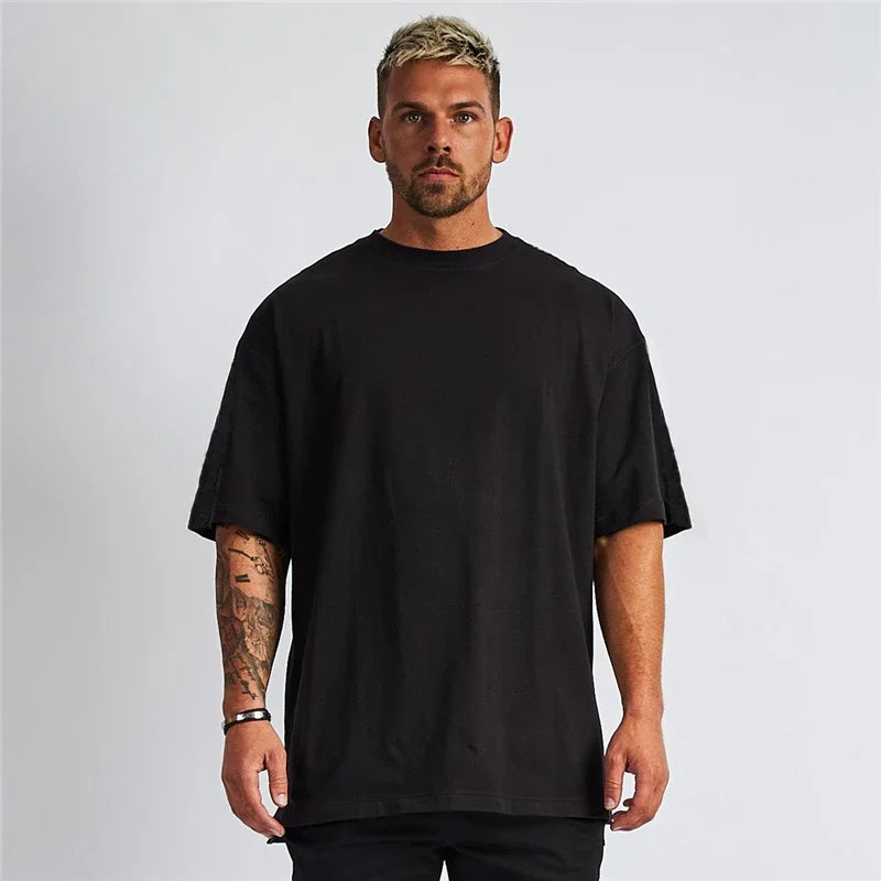 High-Quality Men'S T-Shirt 100% Cotton Solid Basic Casual Oversized Half Sleeve