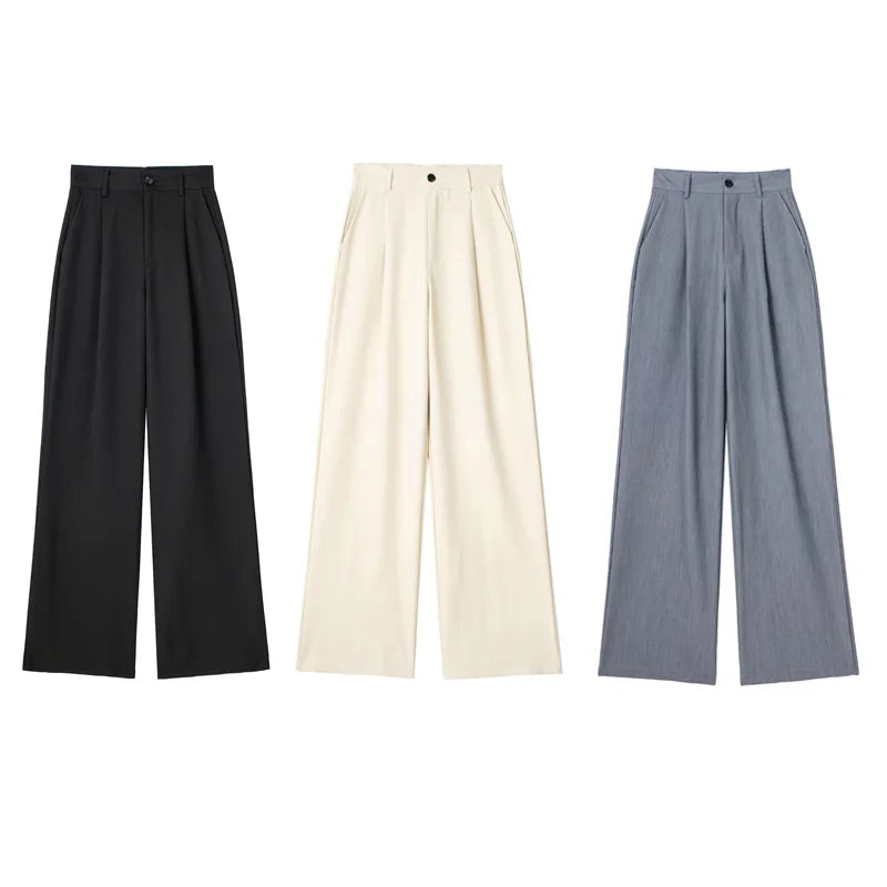 TRAF Women Wide Leg Pants Baggy High Waist Pants Wide Trousers Office Wear