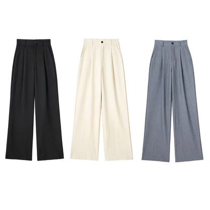 TRAF Women Wide Leg Pants Baggy High Waist Pants Wide Trousers Office Wear