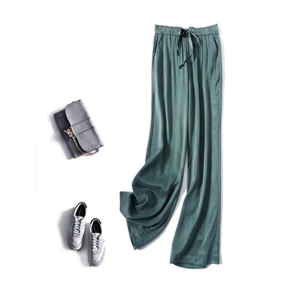 Acetic Acid Ice Silk Women'S Wide Leg Pants High Waisted Straight Leg Pants