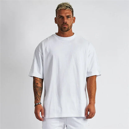 High-Quality Men'S T-Shirt 100% Cotton Solid Basic Casual Oversized Half Sleeve
